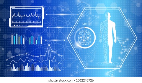 abstract background technology concept in blue light,human heal,technology modern medical science in future and global international medical with tests analysis clone DNA human