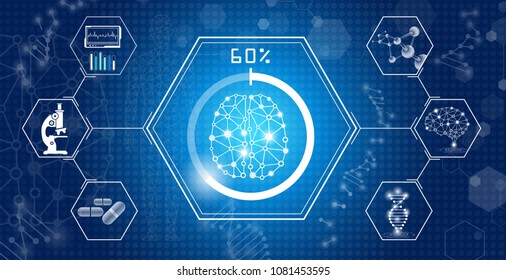 abstract background technology concept in blue light,brain and human body heal ,technology modern medical science in future and global international medical with tests analysis clone DNA human