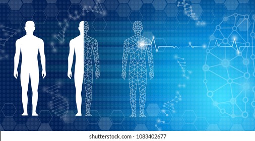 abstract background technology concept in blue light,brain and human body heal ,technology modern medical science in future and global international medical with tests analysis clone DNA human