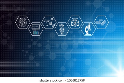 abstract background technology concept in blue light,brain and human body heal ,technology modern medical science in future and global international medical with tests analysis clone DNA human