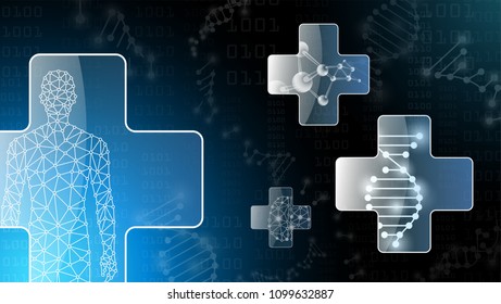 abstract background technology concept in blue light,brain and human body heal ,technology modern medical science in future and global international medical with tests analysis clone DNA human