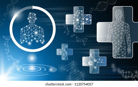 abstract background technology concept in blue light,brain and human body heal ,technology modern medical science in future and global international medical with tests analysis clone DNA human