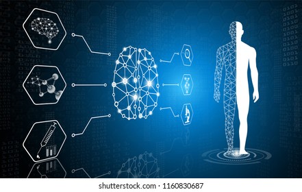 abstract background technology concept in blue light,brain and human body heal ,technology modern medical science in future and global international medical with tests analysis clone DNA human