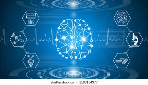 abstract background technology concept in blue light,brain and human body heal ,technology modern medical science in future and global international medical with tests analysis clone DNA human