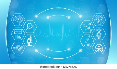 abstract background technology concept in blue light,brain and human body heal ,technology modern medical science in future and global international medical with tests analysis clone DNA human