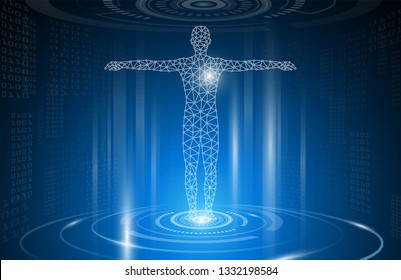 abstract background technology concept in blue light,brain and human body heal ,technology modern medical science in future and global international medical with tests analysis clone DNA human