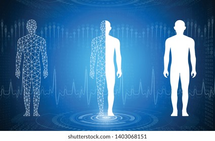 abstract background technology concept in blue light,brain and human body heal ,technology modern medical science in future and global international medical with tests analysis clone DNA human