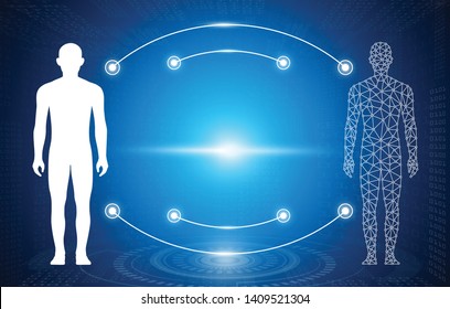 Abstract Background Technology Concept In Blue Light,brain And Human Body Heal ,technology Modern Medical Science In Future And Global International Medical With Tests Analysis Clone DNA Human