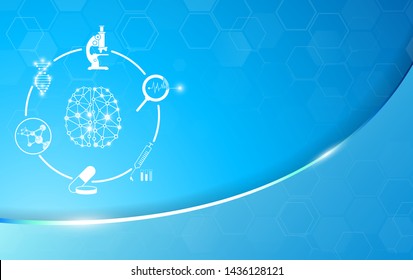 concepto de tecnología de fondo abstracto en luz azul, cicatrización cerebral y humana, tecnología de la medicina moderna en el futuro y medicina internacional global con análisis de pruebas clonar ADN humano