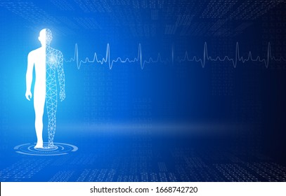 abstract background technology concept in blue light,brain and human body heal ,technology modern medical science in future and global international medical with tests analysis clone DNA human