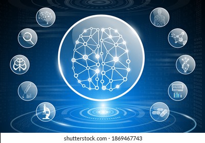 abstract background technology concept in blue light,brain and human body heal ,technology modern medical science in future and global international medical with tests analysis clone DNA human