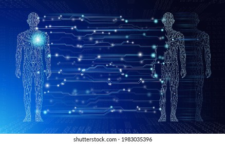 abstract background technology concept in blue light,brain and human body heal ,technology modern medical science in future and global international medical with tests analysis clone DNA human
