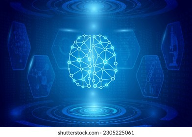 concepto de tecnología de fondo abstracto en luz azul, cicatrización cerebral y humana, tecnología ciencia médica moderna en el futuro y medicina internacional global con análisis de pruebas clon ADN humano