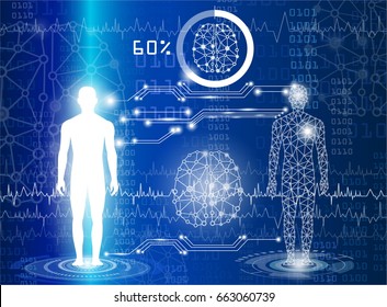 abstract background technology concept in blue light,human body heal,technology modern medical science in future and global international medical with tests analysis clone DNA human