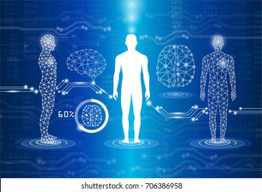 abstract background technology concept in blue light,human body heal,technology modern medical science in future and global international medical with tests analysis clone DNA human