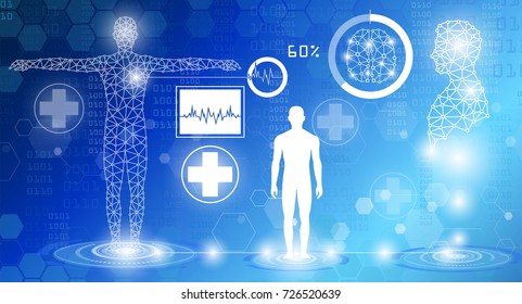 abstract background technology concept in blue light,human heal,technology modern medical science in future and global international medical with tests analysis clone DNA human