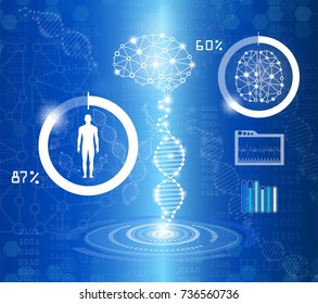 abstract background technology concept in blue light,human body heal,technology modern medical science in future and global international medical with tests analysis clone DNA human