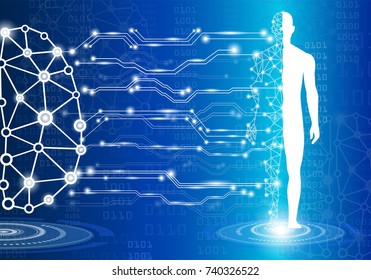 abstract background technology concept in blue light,brain and human body heal ,technology modern medical science in future and global international medical with tests analysis clone DNA human