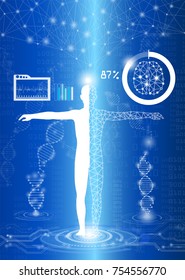 abstract background technology concept in blue light,human body heal,technology modern medical science in future and global international medical with tests analysis clone DNA human