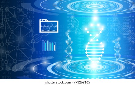 abstract background technology concept in blue light,brain and human body heal ,technology modern medical science in future and global international medical with tests analysis clone DNA human