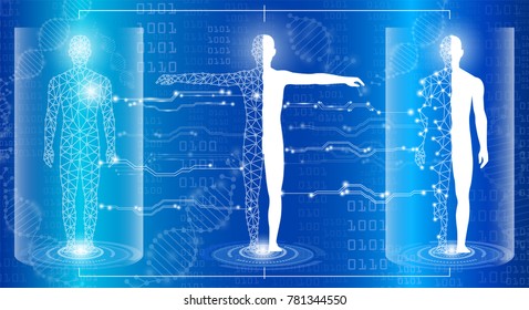 abstract background technology concept in blue light,brain and human body heal ,technology modern medical science in future and global international medical with tests analysis clone DNA human