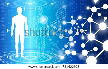 abstract background technology concept in blue light,brain and human body heal ,technology modern medical science in future and global international medical with tests analysis clone DNA human