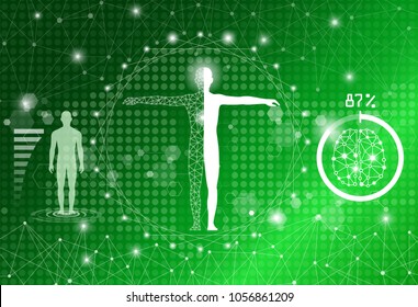 abstract background technology concept in green light,human body heal,technology modern medical science in future and global international medical with tests analysis clone DNA human