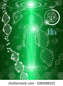 abstract background technology concept in green light,human body heal,technology modern medical science in future and global international medical with tests analysis clone DNA human