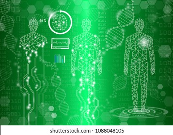 abstract background technology concept in green light,human body heal,technology modern medical science in future and global international medical with tests analysis clone DNA human