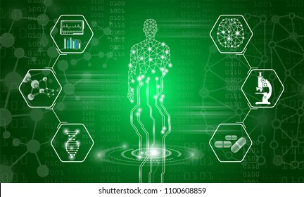 abstract background technology concept in green light,human body heal,technology modern medical science in future and global international medical with tests analysis clone DNA human