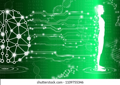 abstract background technology concept in green light,human body heal,technology modern medical science in future and global international medical with tests analysis clone DNA human