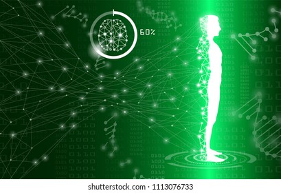 abstract background technology concept in green light,human body heal,technology modern medical science in future and global international medical with tests analysis clone DNA human