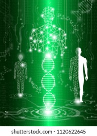 abstract background technology concept in green light,human body heal,technology modern medical science in future and global international medical with tests analysis clone DNA human