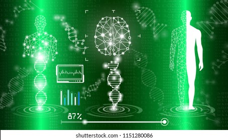 abstract background technology concept in green light,human body heal,technology modern medical science in future and global international medical with tests analysis clone DNA human