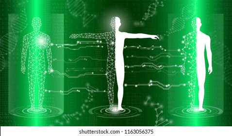 abstract background technology concept in green light,human body heal,technology modern medical science in future and global international medical with tests analysis clone DNA human