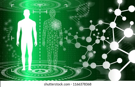 abstract background technology concept in green light,human body heal,technology modern medical science in future and global international medical with tests analysis clone DNA human