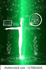 abstract background technology concept in green light,human body heal,technology modern medical science in future and global international medical with tests analysis clone DNA human