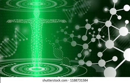abstract background technology concept in green light,human body heal,technology modern medical science in future and global international medical with tests analysis clone DNA human