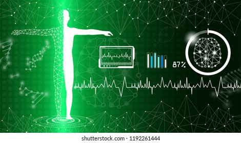 abstract background technology concept in green light,human body heal,technology modern medical science in future and global international medical with tests analysis clone DNA human