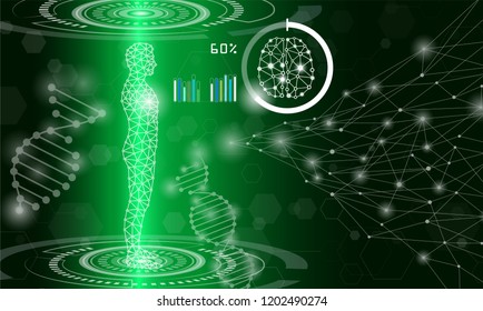 abstract background technology concept in green light,human body heal,technology modern medical science in future and global international medical with tests analysis clone DNA human