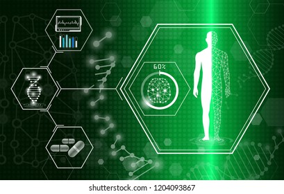 abstract background technology concept in green light,human body heal,technology modern medical science in future and global international medical with tests analysis clone DNA human
