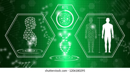 abstract background technology concept in green light,human body heal,technology modern medical science in future and global international medical with tests analysis clone DNA human