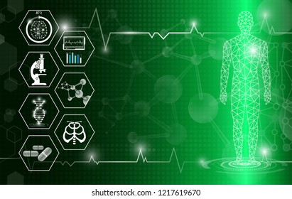 abstract background technology concept in green light,human body heal,technology modern medical science in future and global international medical with tests analysis clone DNA human