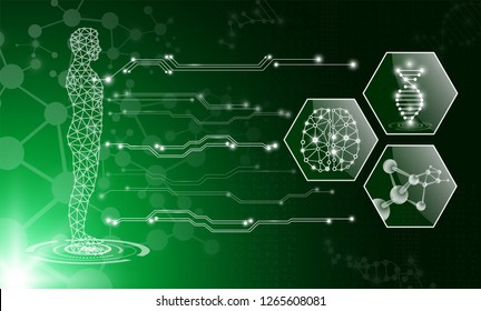 abstract background technology concept in green light,human body heal,technology modern medical science in future and global international medical with tests analysis clone DNA human