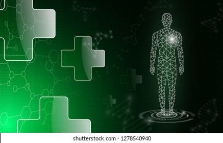 abstract background technology concept in green light,human body heal,technology modern medical science in future and global international medical with tests analysis clone DNA human