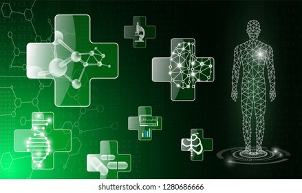 abstract background technology concept in green light,human body heal,technology modern medical science in future and global international medical with tests analysis clone DNA human