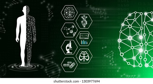 abstract background technology concept in green light,human body heal,technology modern medical science in future and global international medical with tests analysis clone DNA human