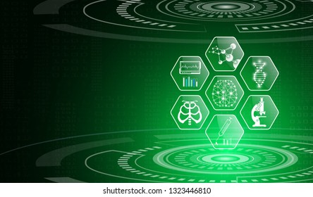 abstract background technology concept in green light,human body heal,technology modern medical science in future and global international medical with tests analysis clone DNA human