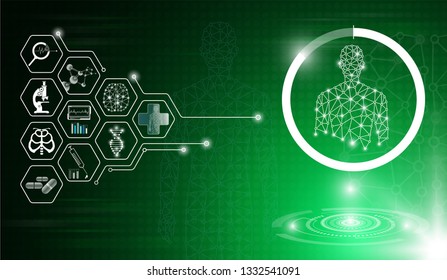 abstract background technology concept in green light,human body heal,technology modern medical science in future and global international medical with tests analysis clone DNA human