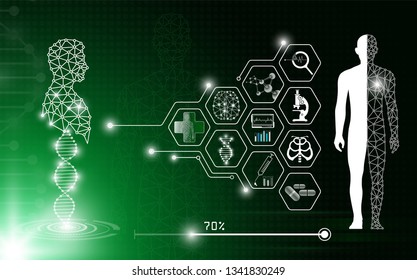 abstract background technology concept in green light,human body heal,technology modern medical science in future and global international medical with tests analysis clone DNA human